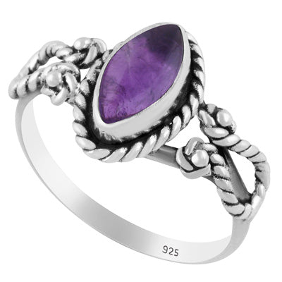 Stunning Textured Wire Around Amethyst Marquise Shape 925 Sterling Solid Silver Ring - R3402764-51