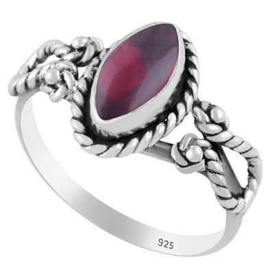 Stunning Textured Wire Around Garnet Marquise Shape 925 Sterling Solid Silver Ring - R3402764-52