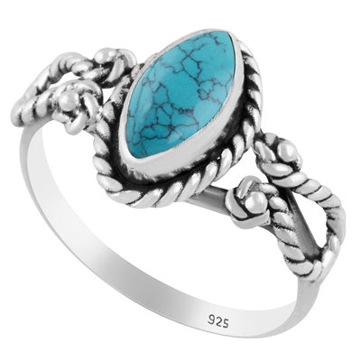 Stunning Textured Wire Around Turquoise Marquise Shape 925 Sterling Solid Silver Ring - R3402764-53