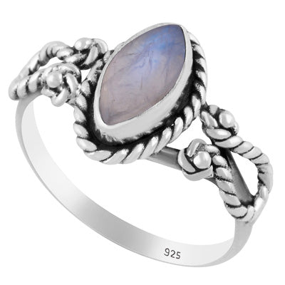 Stunning Textured Wire Around Rainbow Moonstone Marquise Shape 925 Sterling Solid Silver Ring - R3402764-54