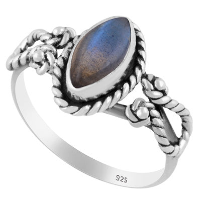 Stunning Textured Wire Around Labradorite Marquise Shape 925 Sterling Solid Silver Ring - R3402764-55