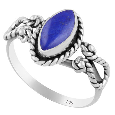 Stunning Textured Wire Around Lapis Marquise Shape 925 Sterling Solid Silver Ring - R3402764-56