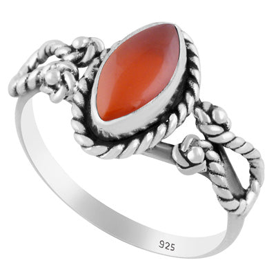 Stunning Textured Wire Around Carnelian Marquise Shape 925 Sterling Solid Silver Ring - R3402764-57