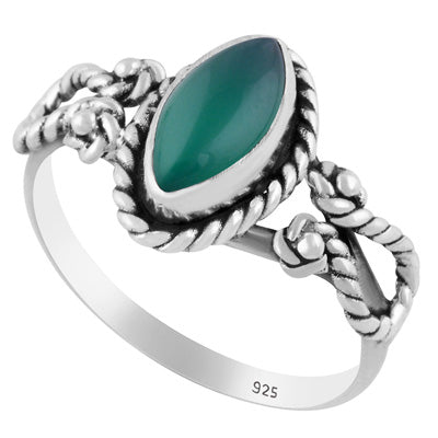 Stunning Textured Wire Around Green Onyx Marquise Shape 925 Sterling Solid Silver Ring - R3402764-58