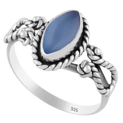 Stunning Textured Wire Around Blue Chalcedony Marquise Shape 925 Sterling Solid Silver Ring - R3402764-59