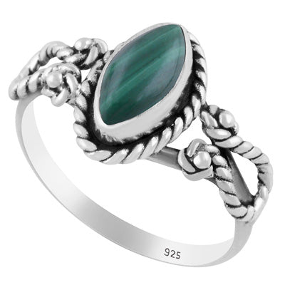 Stunning Textured Wire Around Malachite Marquise Shape 925 Sterling Solid Silver Ring - R3402764-62