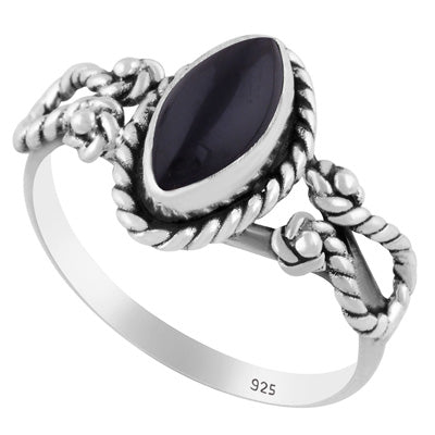 Stunning Textured Wire Around Black Onyx Marquise Shape 925 Sterling Solid Silver Ring - R3402764-64