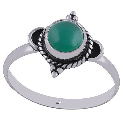 Alluring Twisted Wire & Rawa Work Around Green Onyx Round Shape 925 Sterling Solid Silver Ring - R3402767-10