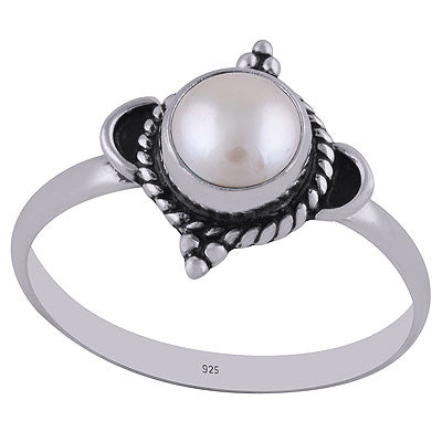 Alluring Twisted Wire & Rawa Work Around Pearl Round Shape 925 Sterling Solid Silver Ring - R3402767-15