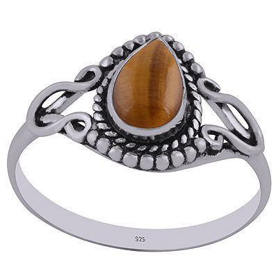 Gorgeous Rawa & Wire Work Around Tiger's Eye Pear Shape 925 Sterling Solid Silver Ring - R3402772-14