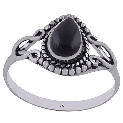Gorgeous Rawa & Wire Work Around Black Onyx Pear Shape 925 Sterling Solid Silver Ring - R3402772-6