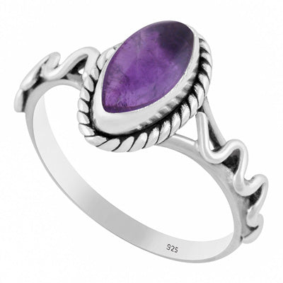 Unique & Textured Wire Work Around Amethyst Marquise Shape 925 Sterling Solid Silver Ring - R3402773-1