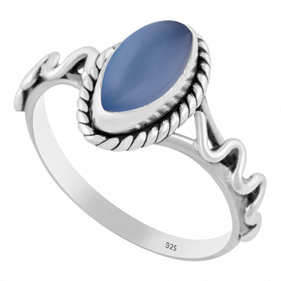 Unique & Textured Wire Work Around Blue Chalcedony Marquise Shape 925 Sterling Solid Silver Ring - R3402773-11