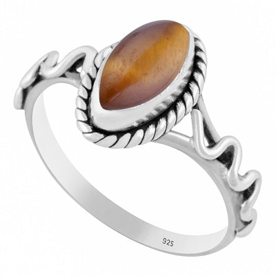Unique & Textured Wire Work Around Tiger's Eye Marquise Shape 925 Sterling Solid Silver Ring - R3402773-13