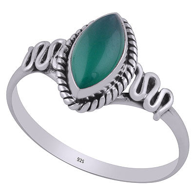 Unique & Textured Wire Work Around Green Onyx Marquise Shape 925 Sterling Solid Silver Ring - R3402773-27