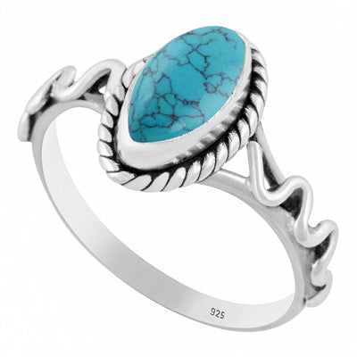 Unique & Textured Wire Work Around Turquoise Marquise Shape 925 Sterling Solid Silver Ring - R3402773-3