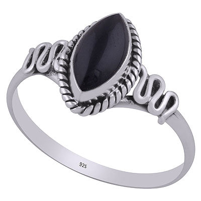 Unique & Textured Wire Work Around Black Onyx Marquise Shape 925 Sterling Solid Silver Ring - R3402773-33