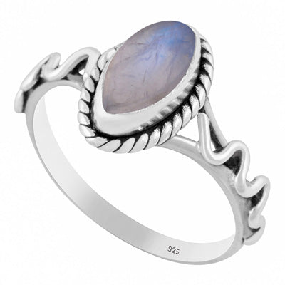 Unique & Textured Wire Work Around Rainbow Moonstone Marquise Shape 925 Sterling Solid Silver Ring - R3402773-4