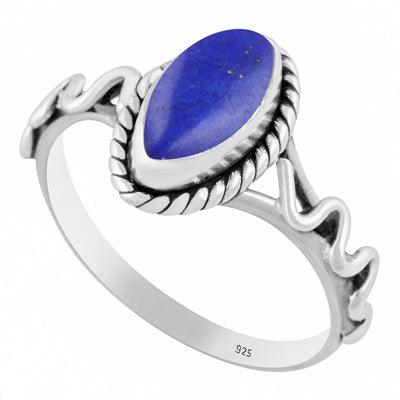 Unique & Textured Wire Work Around Lapis Marquise Shape 925 Sterling Solid Silver Ring - R3402773-5