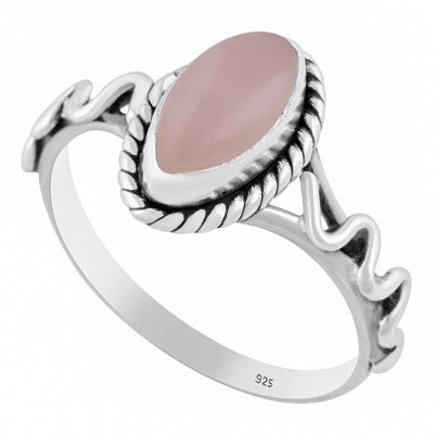 Unique & Textured Wire Work Around Rose Quartz Marquise Shape 925 Sterling Solid Silver Ring - R3402773-6