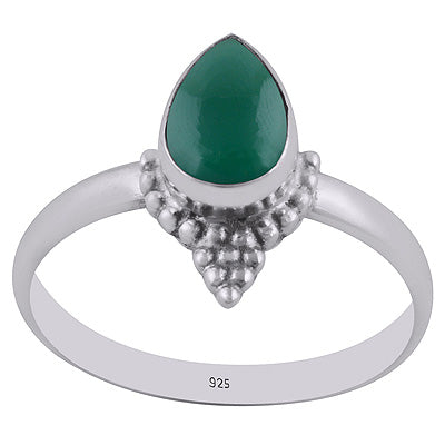 Gorgeous Rawa Work Around Green Onyx Pear Shape 925 Sterling Solid Silver Ring - R3402776-28
