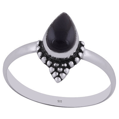 Gorgeous Rawa Work Around Black Onyx Pear Shape 925 Sterling Solid Silver Ring - R3402776-7