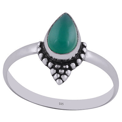 Gorgeous Rawa Work Around Green Onyx Pear Shape 925 Sterling Solid Silver Ring - R3402776-9