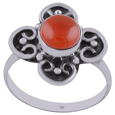 Stunning Hand Work Around Carnelian Round Shape 925 Sterling Solid Silver Ring - R3402791-12