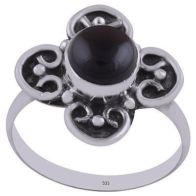 Stunning Hand Work Around Black Onyx Round Shape 925 Sterling Solid Silver Ring - R3402791-13