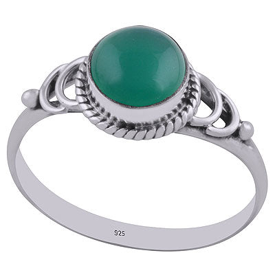 Gorgeous Handcrafted Twisted Wire Work Around Green Onyx Round Shape 925 Sterling Solid Silver Ring - R3402795-10