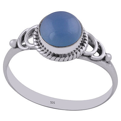 Gorgeous Handcrafted Twisted Wire Work Around Blue Chalcedony Round Shape 925 Sterling Solid Silver Ring - R3402795-12