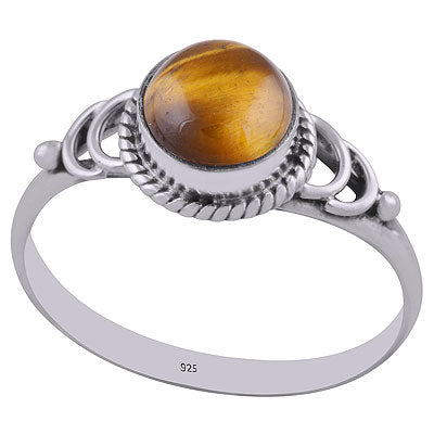 Gorgeous Handcrafted Twisted Wire Work Around Tiger's Eye Round Shape 925 Sterling Solid Silver Ring - R3402795-14