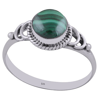 Gorgeous Handcrafted Twisted Wire Work Around Malachite Round Shape 925 Sterling Solid Silver Ring - R3402795-15