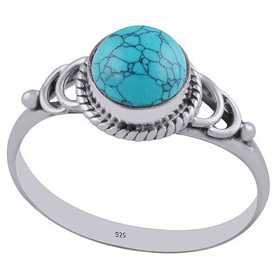 Gorgeous Handcrafted Twisted Wire Work Around Turquoise Round Shape 925 Sterling Solid Silver Ring - R3402795-3