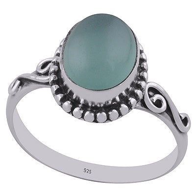 Stunning Rawa & Wire Work Around Aqua Chalcedony Oval Shape 925 Sterling Solid Silver Ring - R3402799-13
