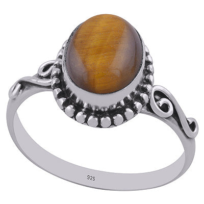 Stunning Rawa & Wire Work Around Tiger's Eye Oval Shape 925 Sterling Solid Silver Ring - R3402799-14