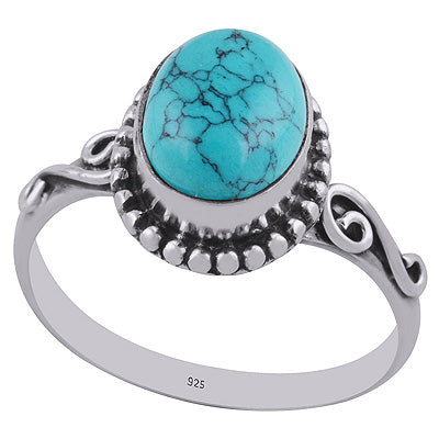 Stunning Rawa & Wire Work Around Turquoise Oval Shape 925 Sterling Solid Silver Ring - R3402799-3
