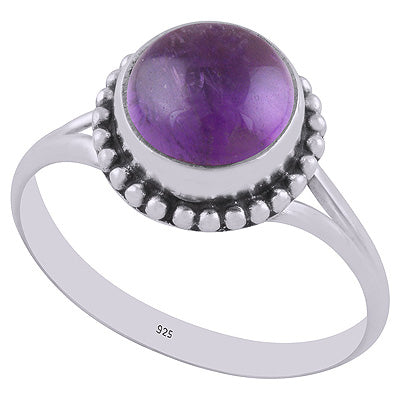 Alluring Rawa work Around Amethyst Round Shape 925 Sterling Solid Silver Ring - R3402830-1