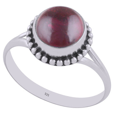 Alluring Rawa work Around Garnet Round Shape 925 Sterling Solid Silver Ring - R3402830-12