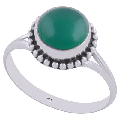 Alluring Rawa work Around Green Onyx Round Shape 925 Sterling Solid Silver Ring - R3402830-14