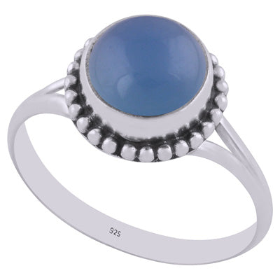 Alluring Rawa work Around Blue Chalcedony Round Shape 925 Sterling Solid Silver Ring - R3402830-15