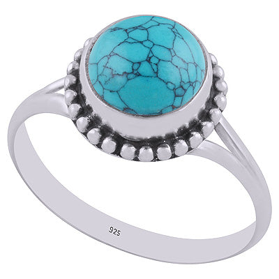 Alluring Rawa work Around Turquoise Round Shape 925 Sterling Solid Silver Ring - R3402830-2