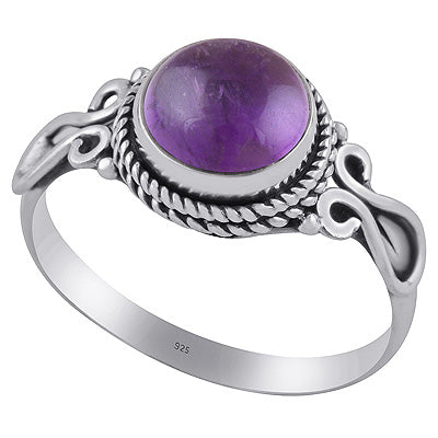 Beautifully Handcrafted Wire Work Amethyst Round Shape 925 Sterling Solid Silver Ring - R3402831-1