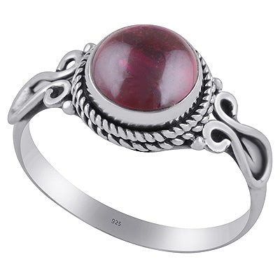 Beautifully Handcrafted Wire Work Garnet Round Shape 925 Sterling Solid Silver Ring - R3402831-11