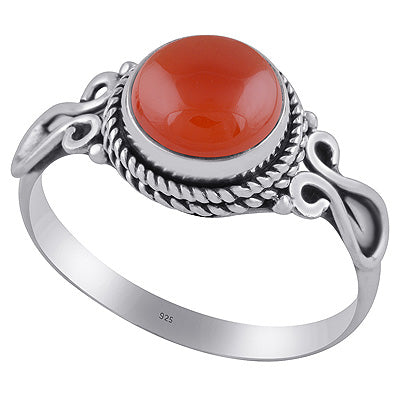 Beautifully Handcrafted Wire Work Carnelian Round Shape 925 Sterling Solid Silver Ring - R3402831-12