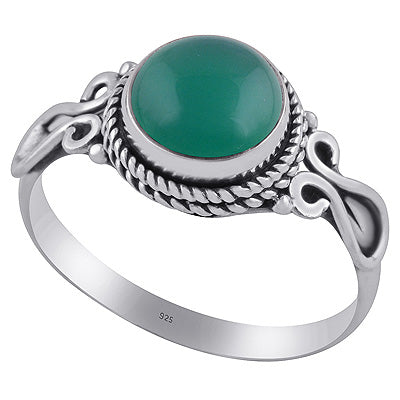 Beautifully Handcrafted Wire Work Green Onyx Round Shape 925 Sterling Solid Silver Ring - R3402831-13