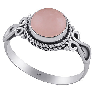 Beautifully Handcrafted Wire Work Rose Quartz Round Shape 925 Sterling Solid Silver Ring - R3402831-16