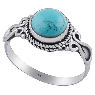 Beautifully Handcrafted Wire Work Turquoise Round Shape 925 Sterling Solid Silver Ring - R3402831-2