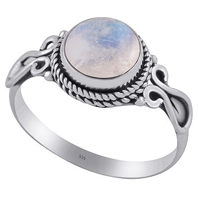 Beautifully Handcrafted Wire Work Rainbow Moonstone Round Shape 925 Sterling Solid Silver Ring - R3402831-3