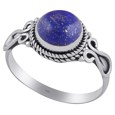 Beautifully Handcrafted Wire Work Lapis Round Shape 925 Sterling Solid Silver Ring - R3402831-5